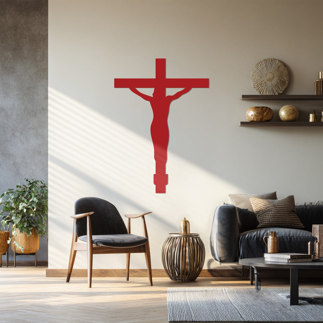 التضحية الإلهية – صليب فضي فن جداري معدني