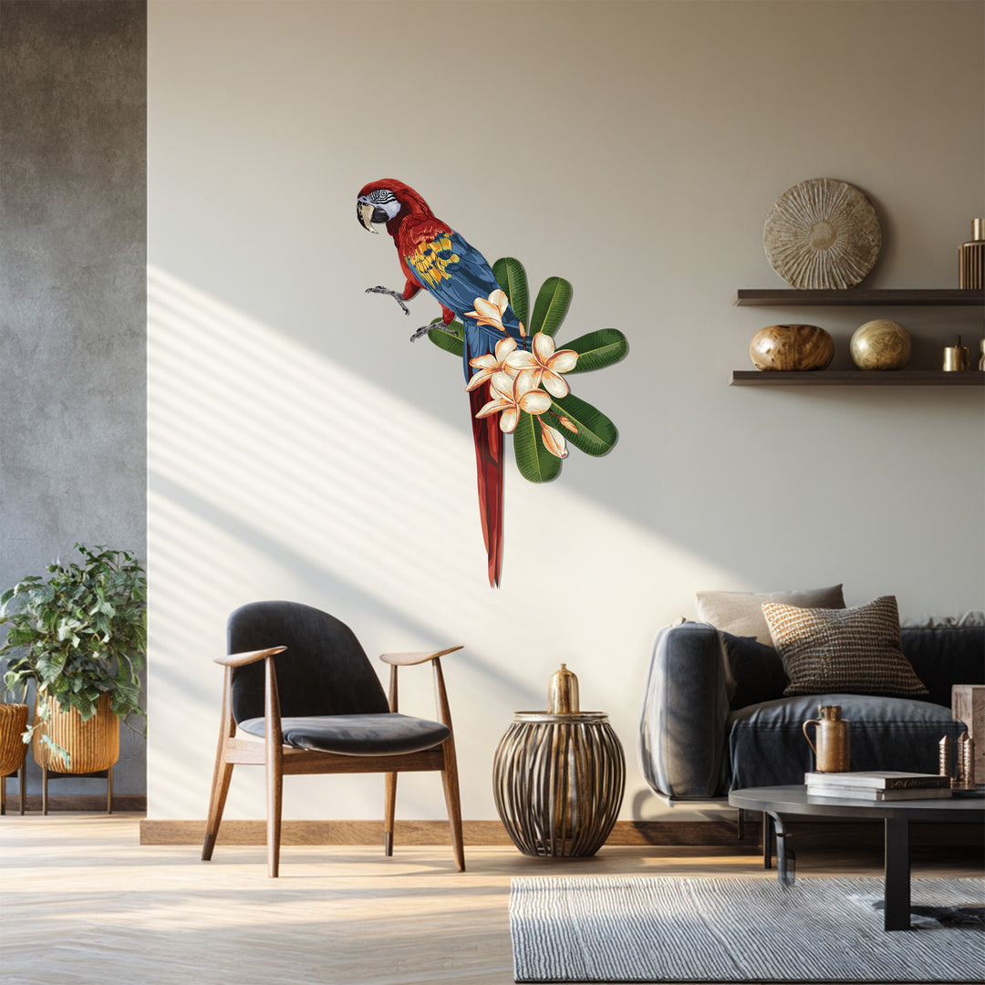 Tropical Parrot Metal Wall Art – Exotic Bird & Flower Design