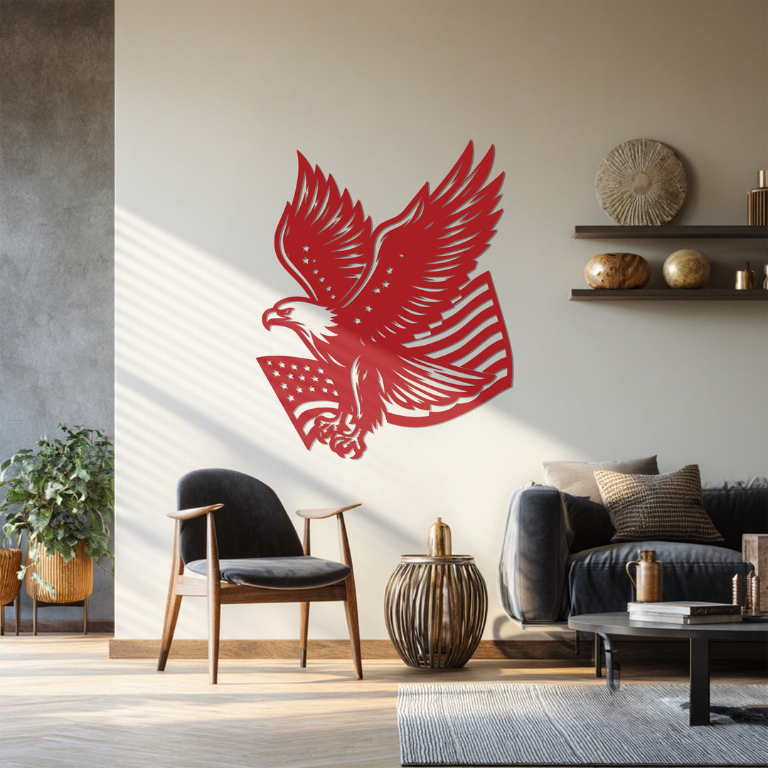 American Eagle Metal Wall Art – Patriotic Bald Eagle with USA Flag