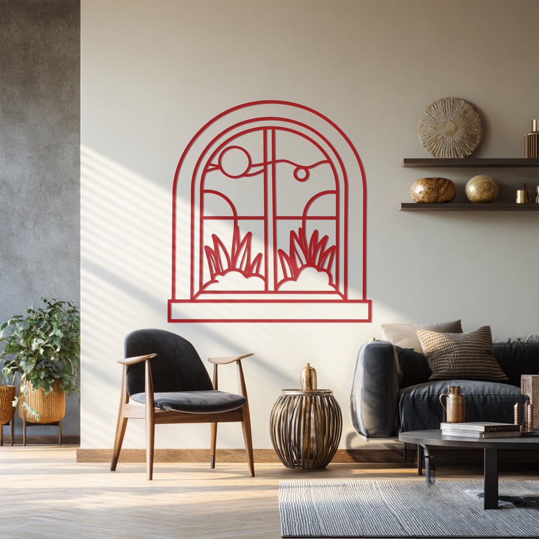 Arched Scenic Window – Decorative Metal Wall Art with Nature View