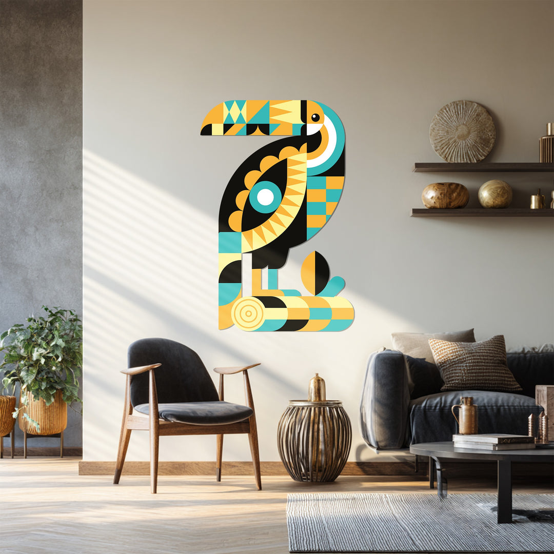 Geometric Toucan Metal Wall Art – Modern Tropical Decor