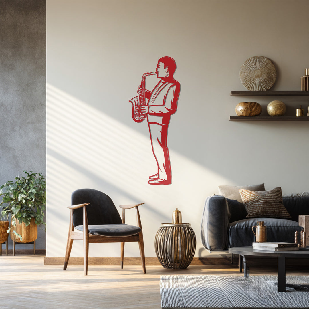 Jazz Saxophone Player Metal Wall Art – Music Silhouette Decor