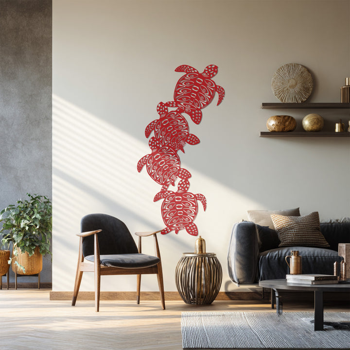 Four swimming turtles metal wall art design
