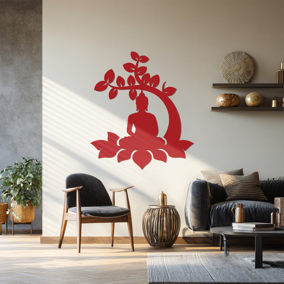 Bodhi Tree Buddha Metal Wall Art – Meditative Lotus Silhouette