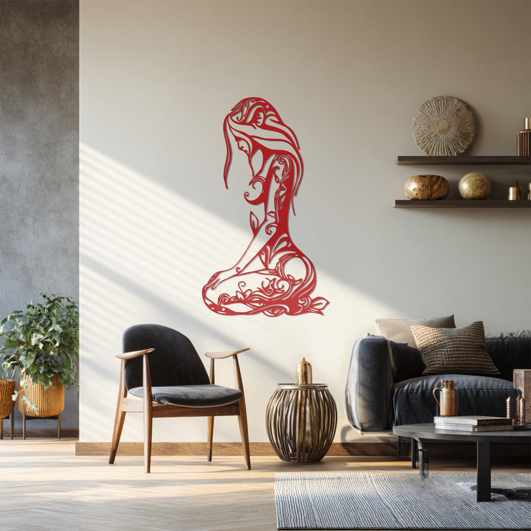 Floral Woman Silhouette Metal Wall Art – Elegant Boho Home Decor