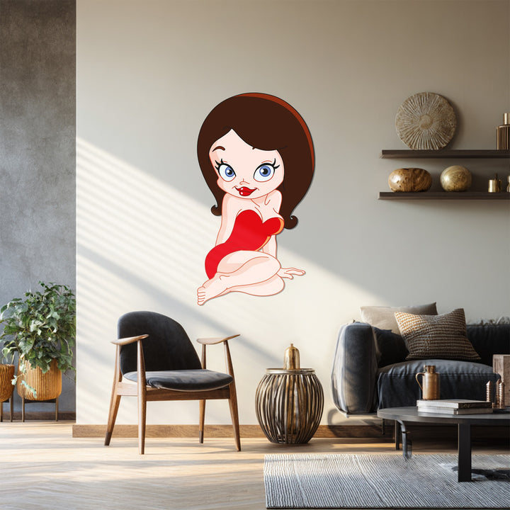 Fun animated woman metal wall decor in retro style