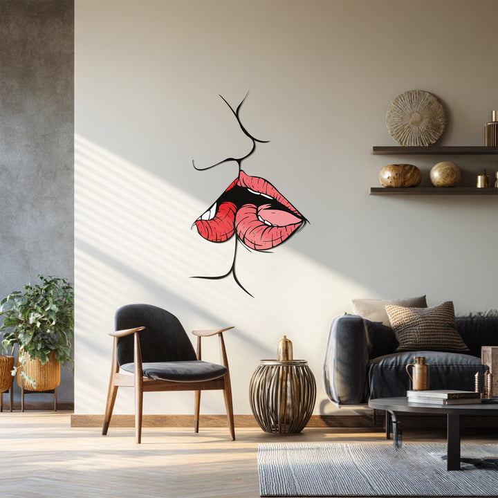 Abstract kiss metal sculpture for contemporary bedroom interiors