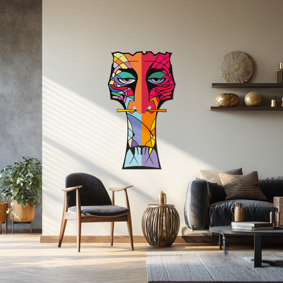 Abstract Tribal Totem Metal Wall Art – Modern Colorful Decor
