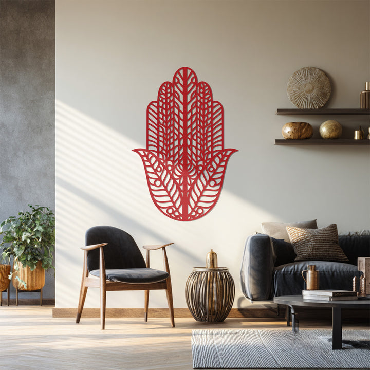 Geometric Hamsa design metal wall hanging in black