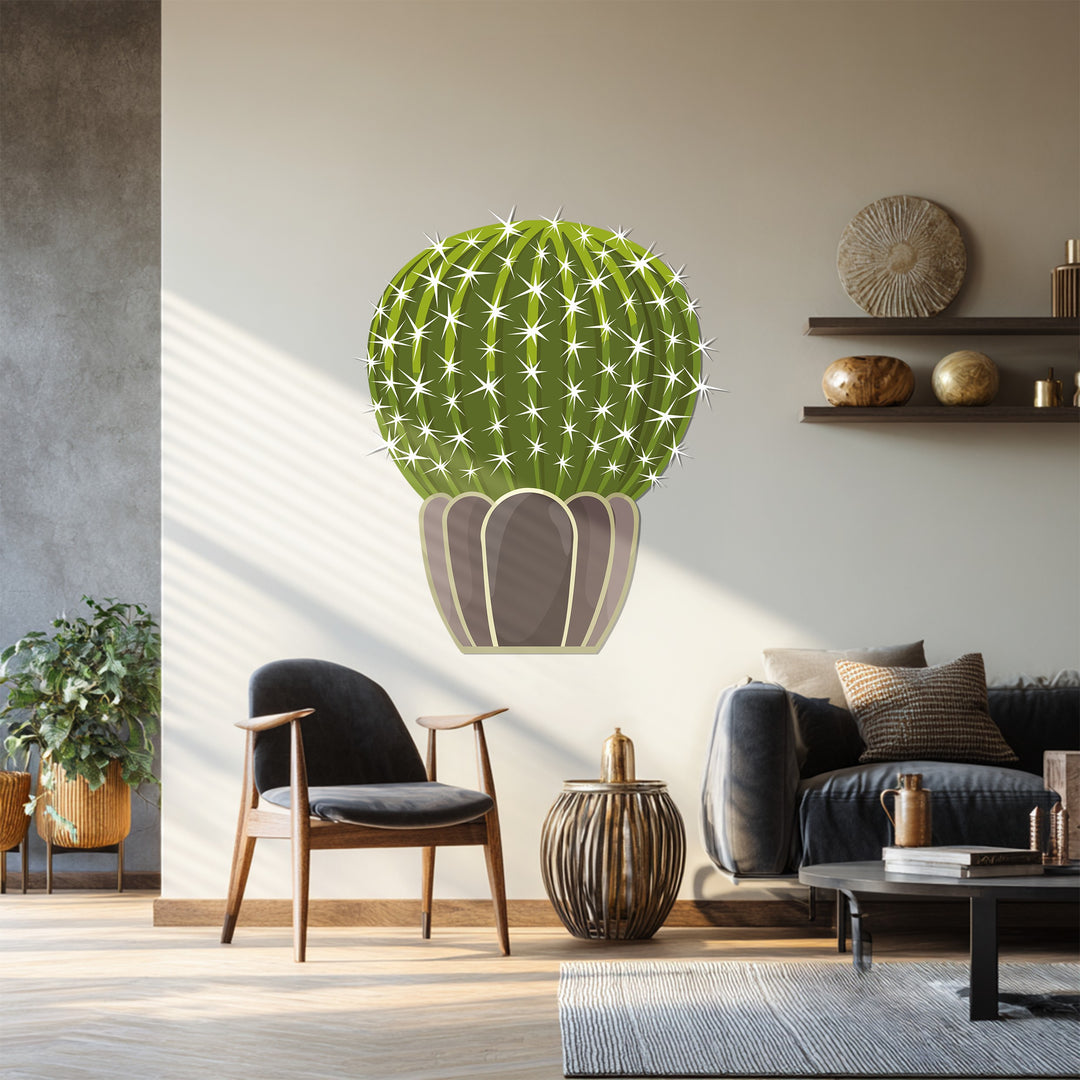 Prickly Sphere Cactus Metal Wall Art – Minimal Desert Wall Decor