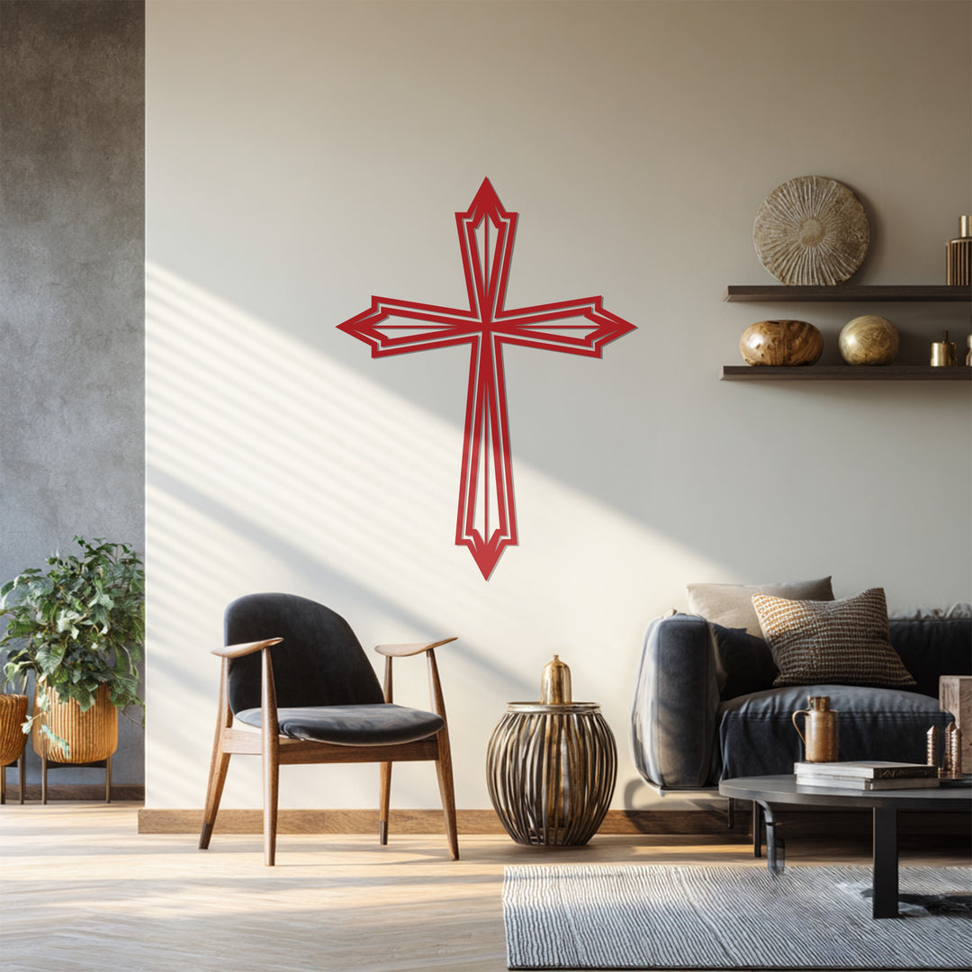 Elegant silver cross metal sculpture