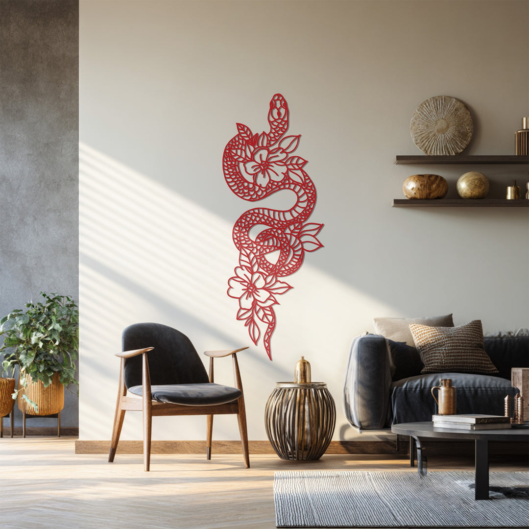 Snake & Floral Metal Wall Art – Nature Inspired Design