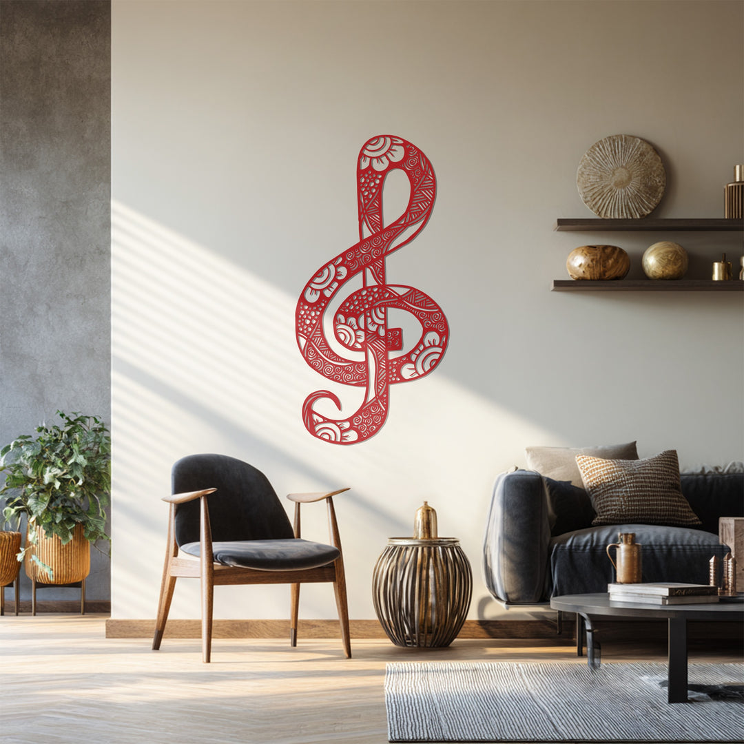Floral Treble Clef Metal Wall Art – Decorative Music Note
