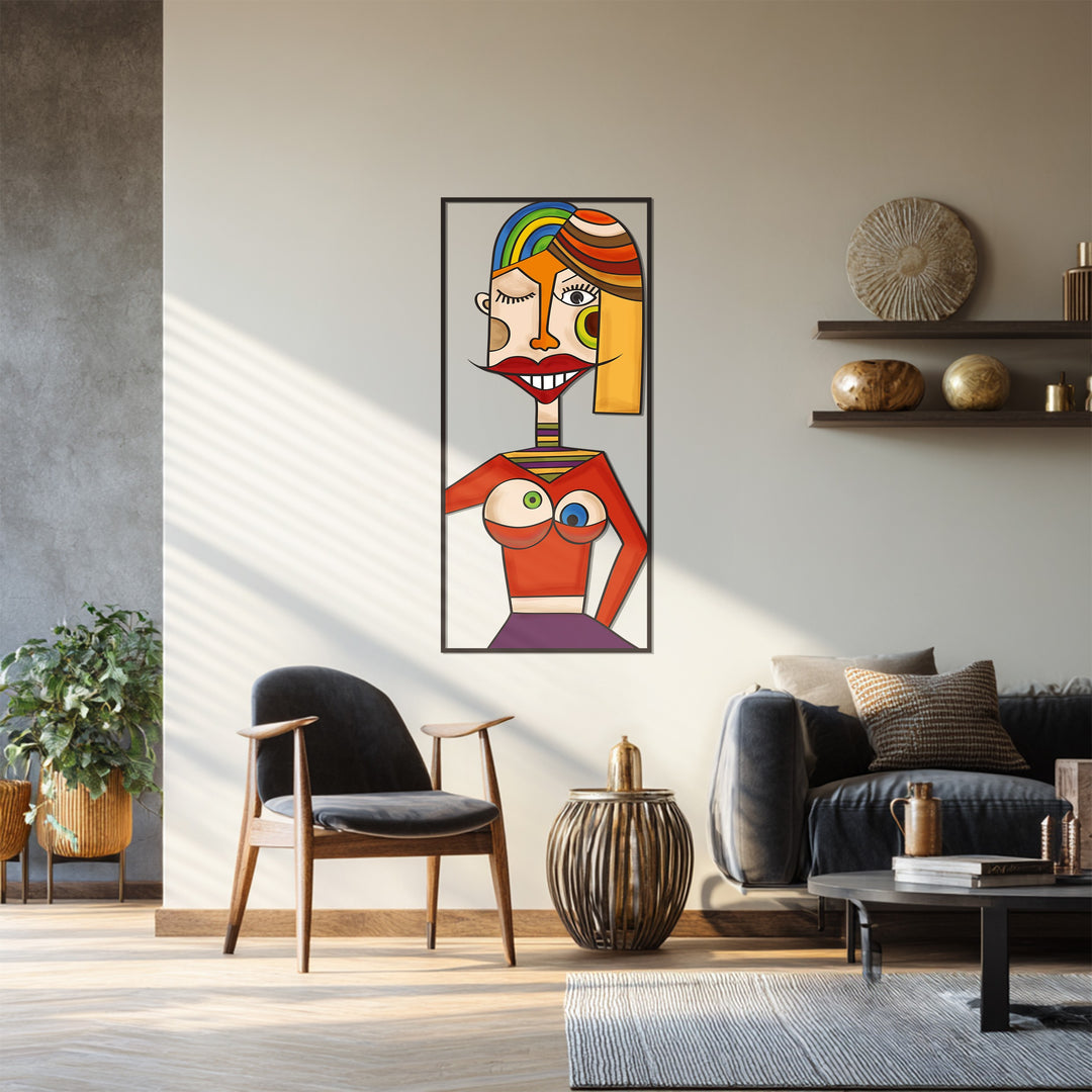 Colorful Picasso style woman metal artwork