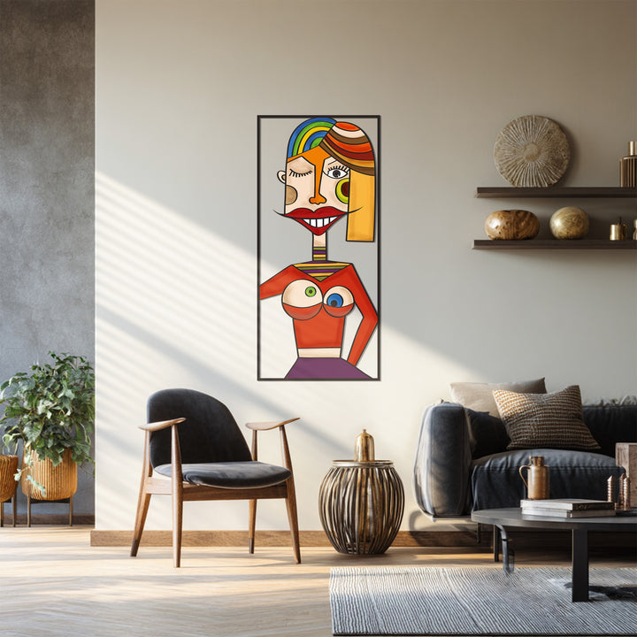 Colorful Picasso style woman metal artwork