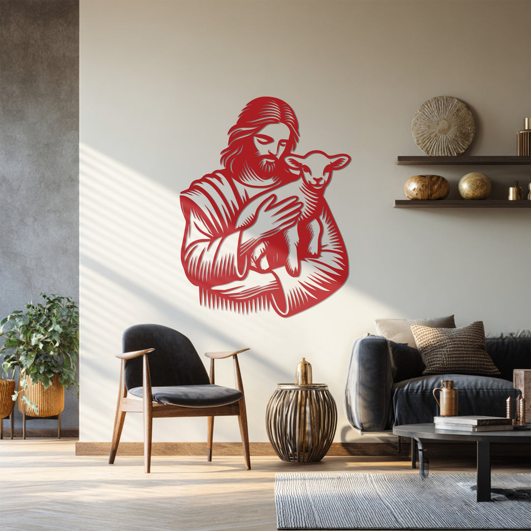 Jesus with Lamb – Christian Metal Wall Art