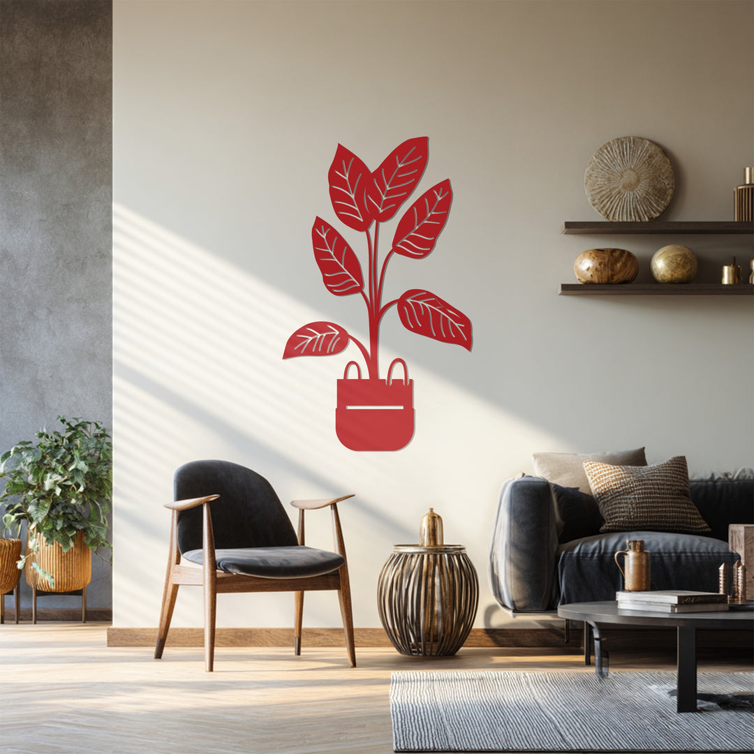 Modern Potted Plant Metal Wall Art – Botanical Minimalist Decor