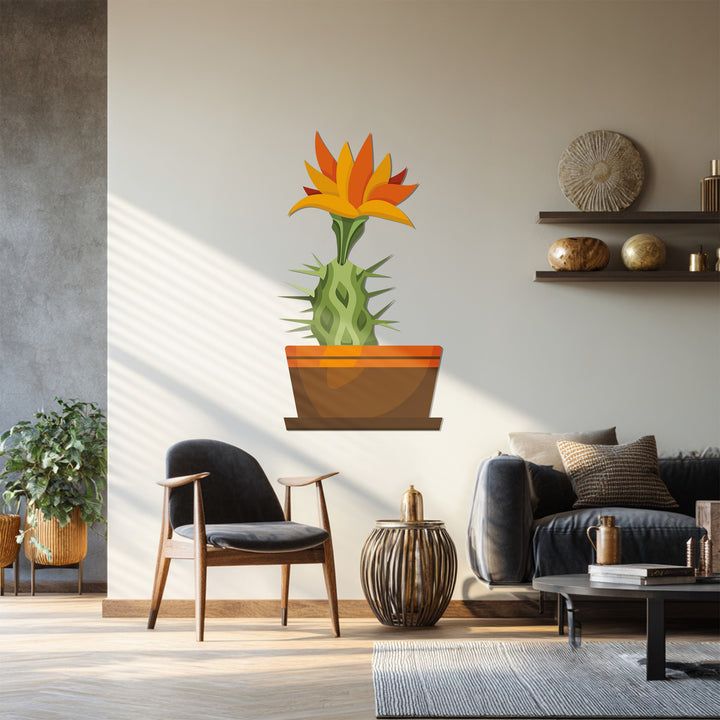 Serene mood is evoked by this vibrant sunrise cactus bloom, a unique metal wall art piece that brings a desert-inspired botanical aesthetic.