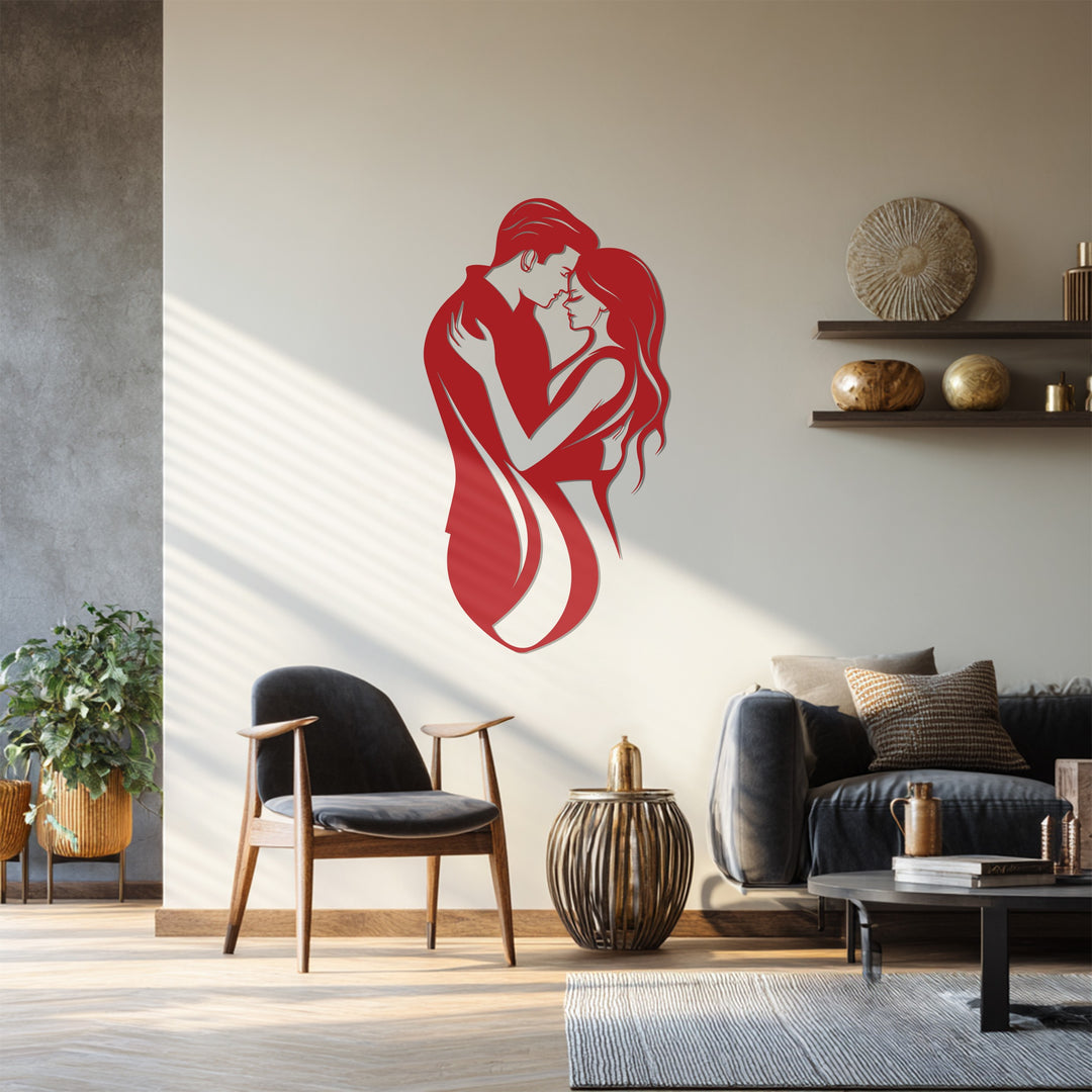 عناق أبدي – صورة ظلية لزوجين رومانسيين فن جداري معدني