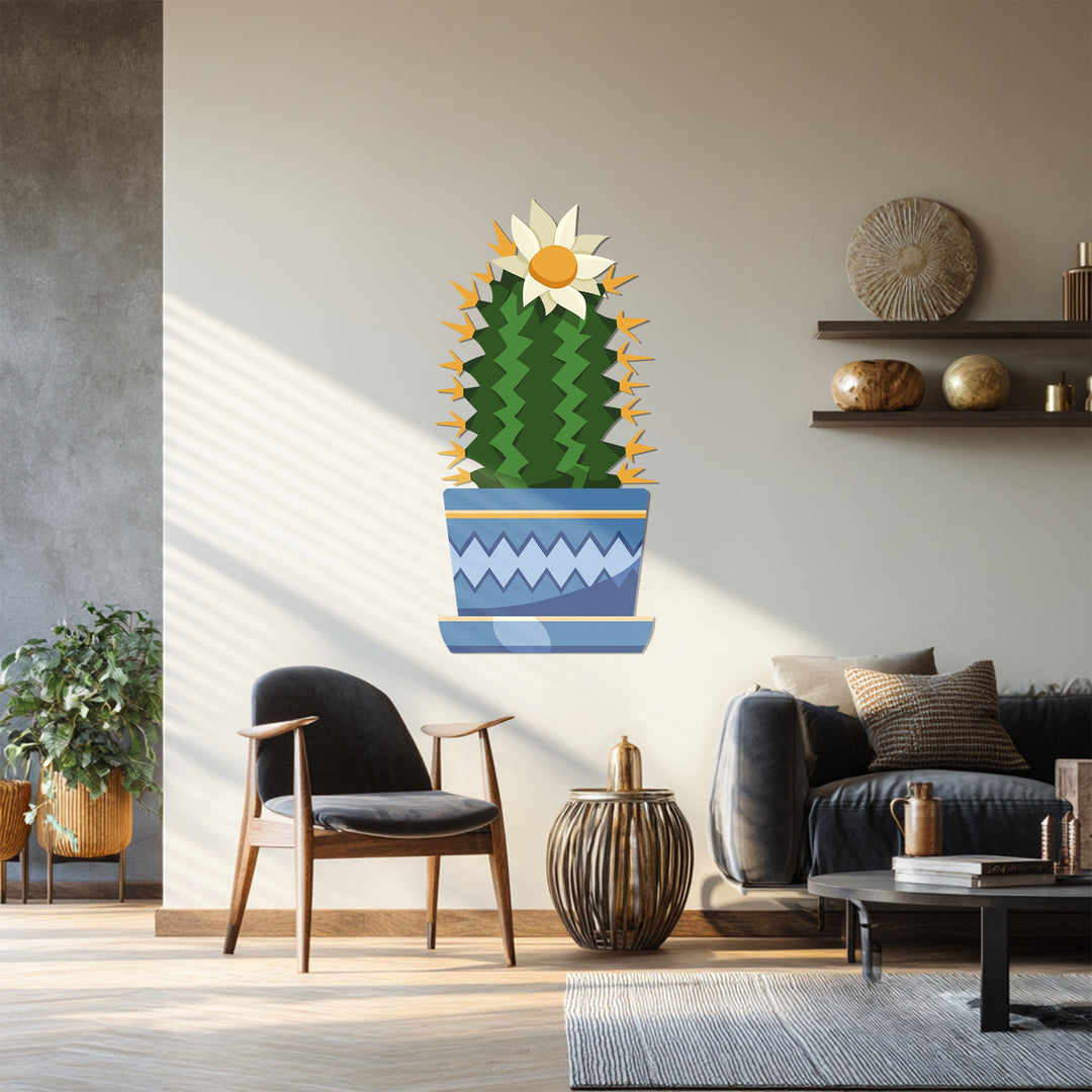 Flowering Cactus Metal Wall Art – Colorful Botanical Modern Wall Decor