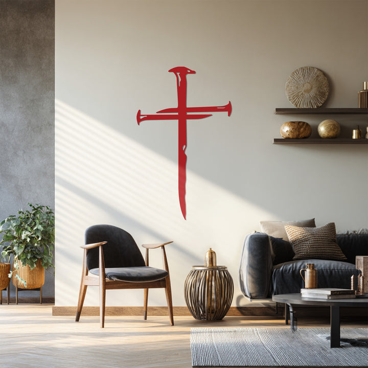 Faith-inspired nail-shaped cross décor