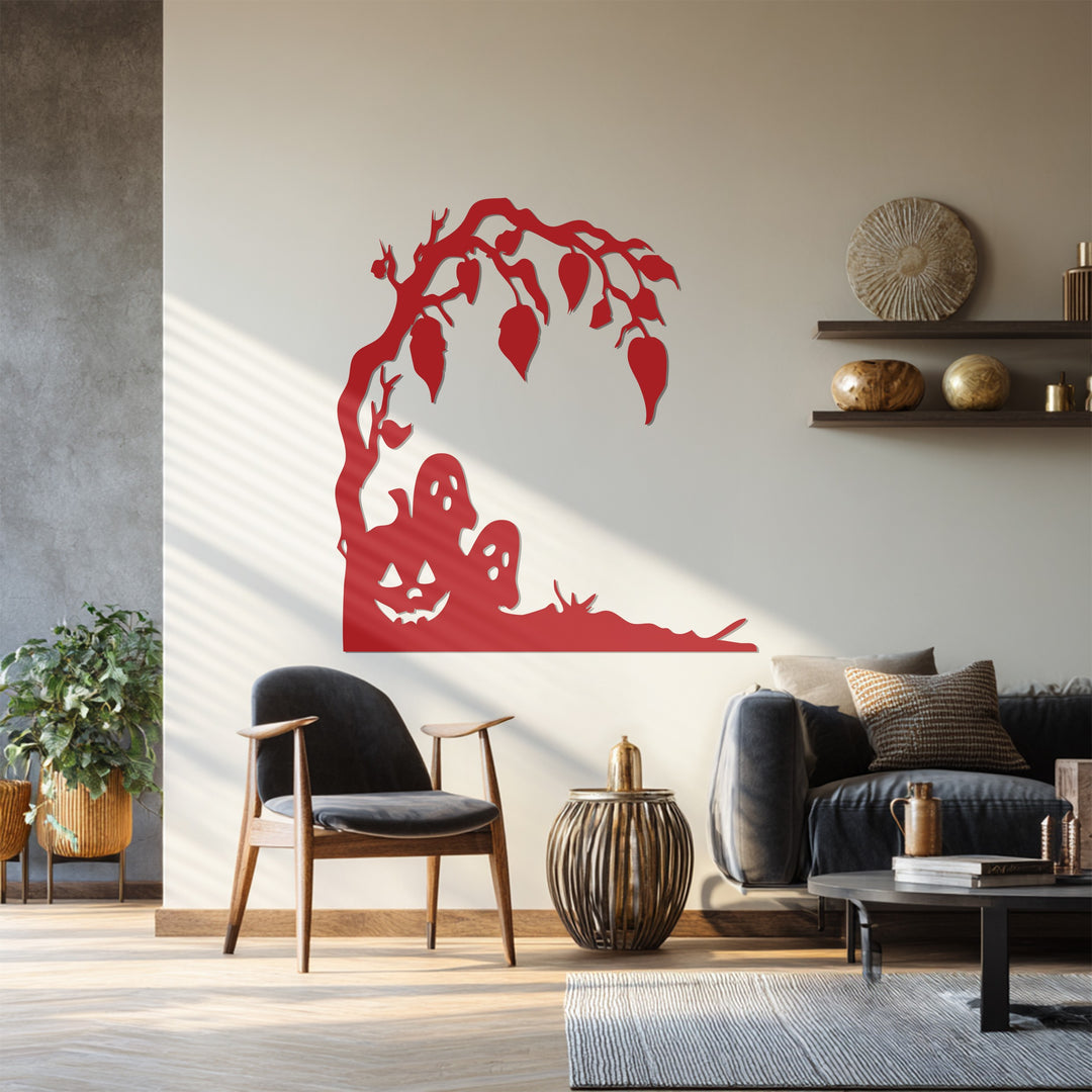 Haunted Pumpkin & Ghosts Metal Wall Art – Spooky Halloween Décor