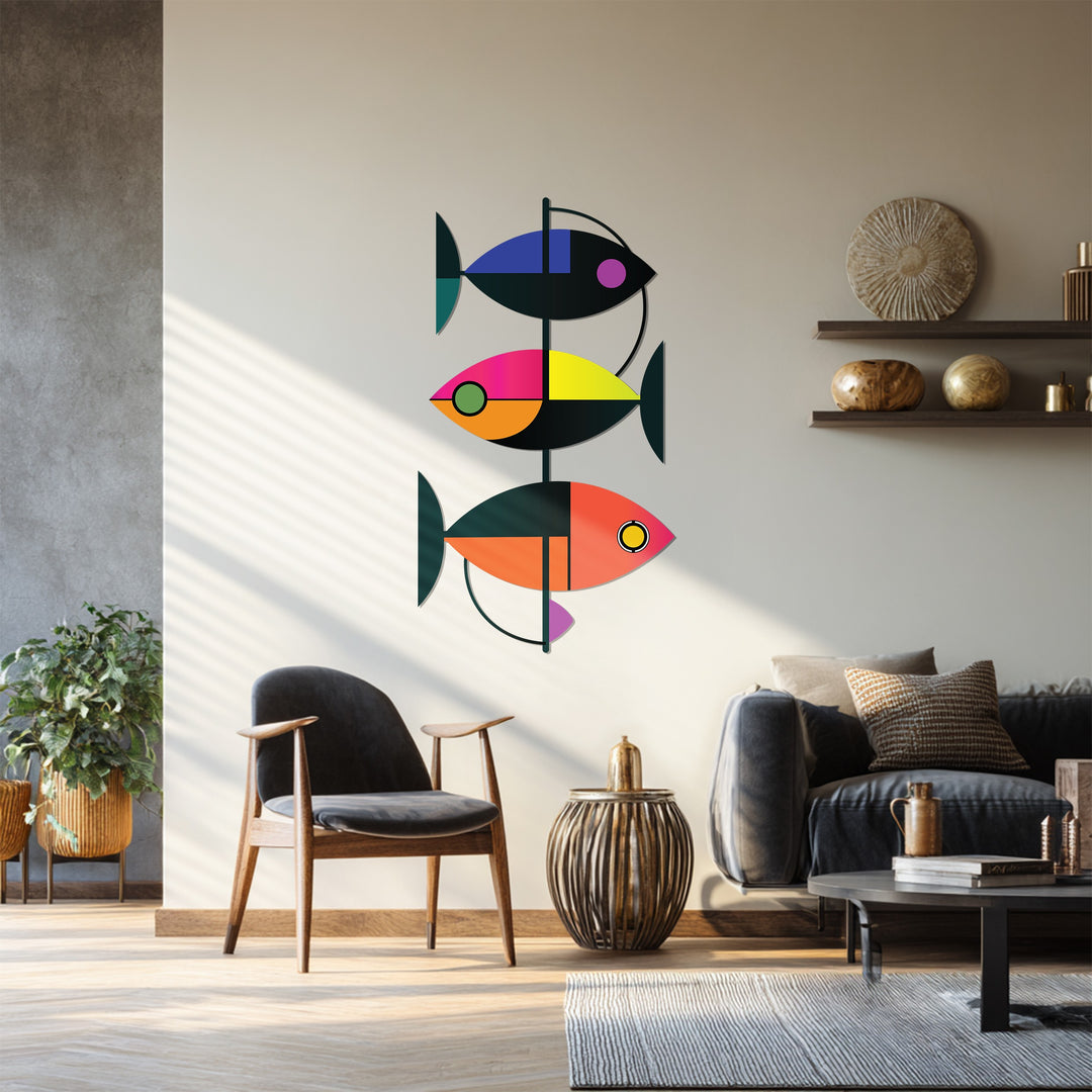 Three fish abstract geometric wall design