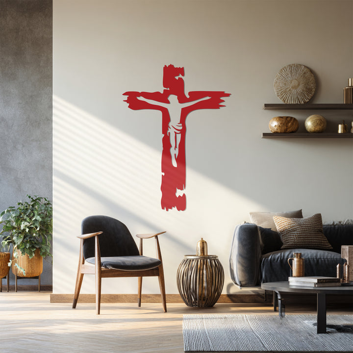 Jesus on cross metal sculpture for church wall art