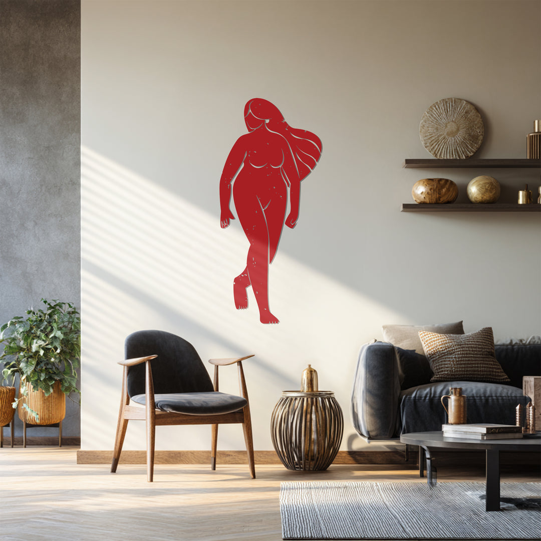 Abstract feminine figure wall art in golden tones