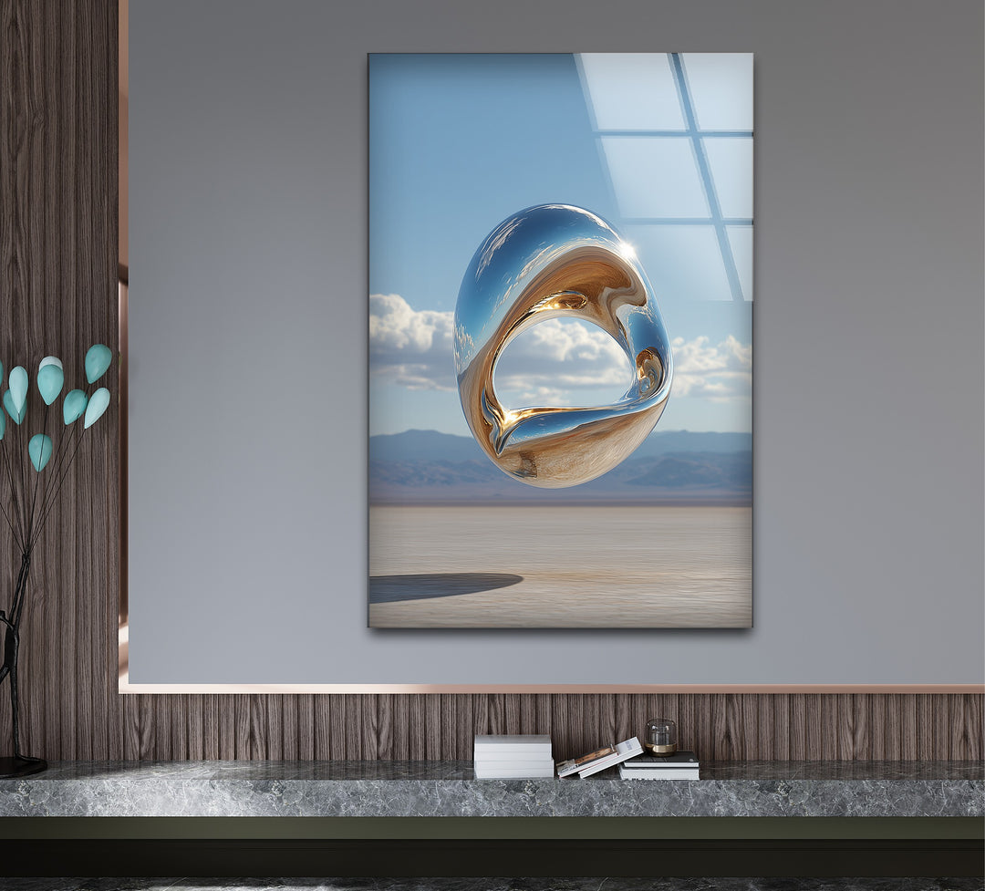 Celestial Infinity Loop – Floating Metallic Sculpture Glass Wall Art