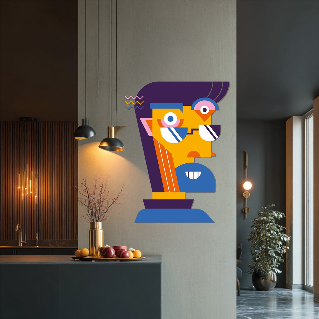 Modern geometric portrait metal wall decor with bold colors