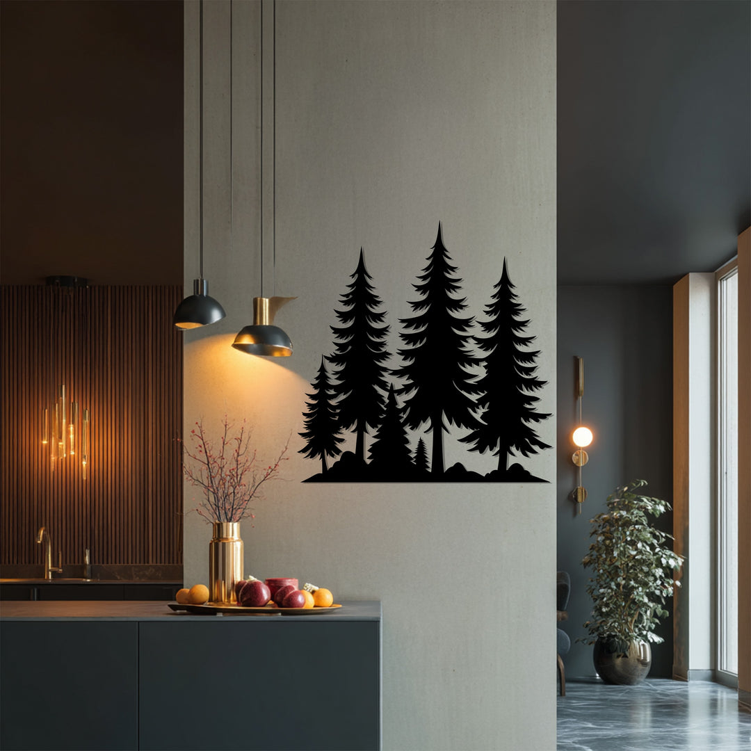 Pine Forest Metal Wall Art – Nature Landscape Silhouette