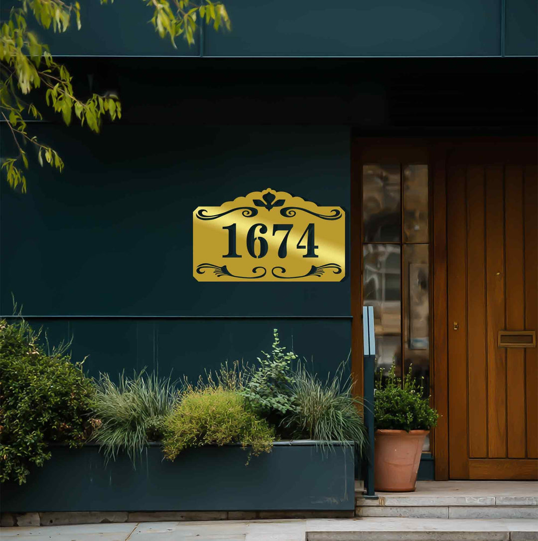 Classic scroll metal address plaque outdoor