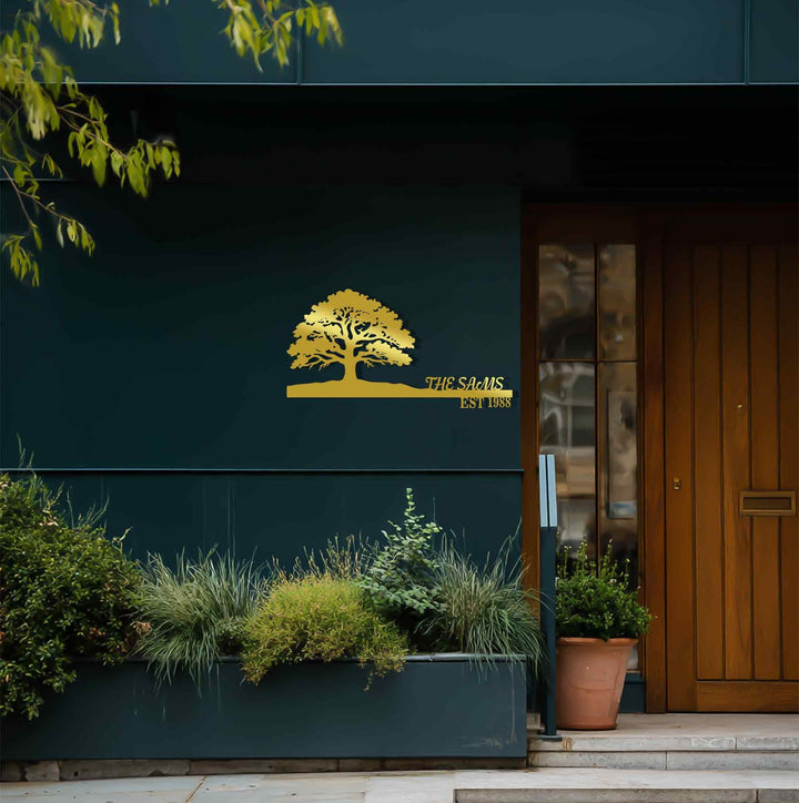 Personalized metal home name sign tree design