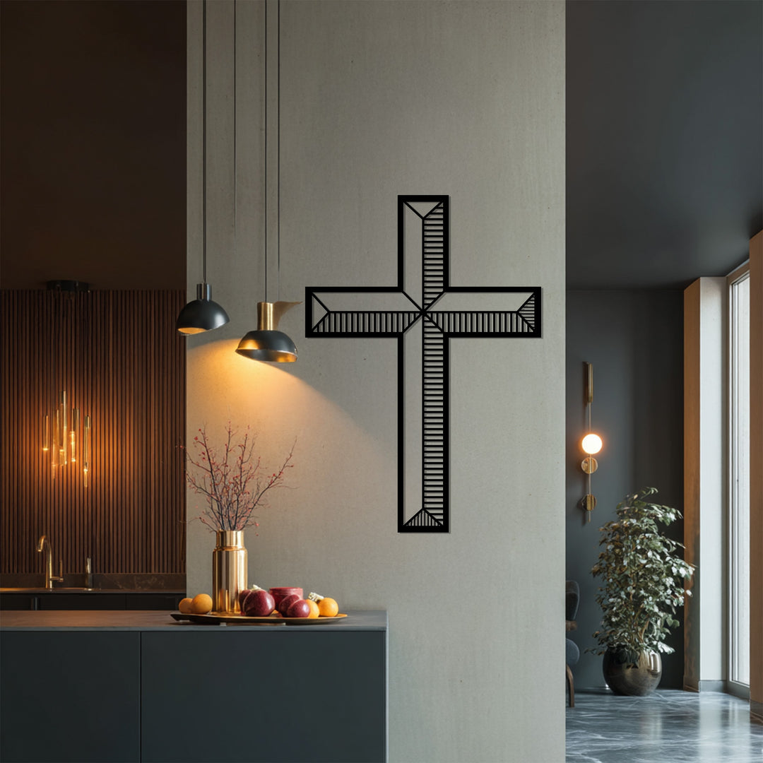 انعكاس إلهي – صليب بخطوط فضية فن جداري معدني