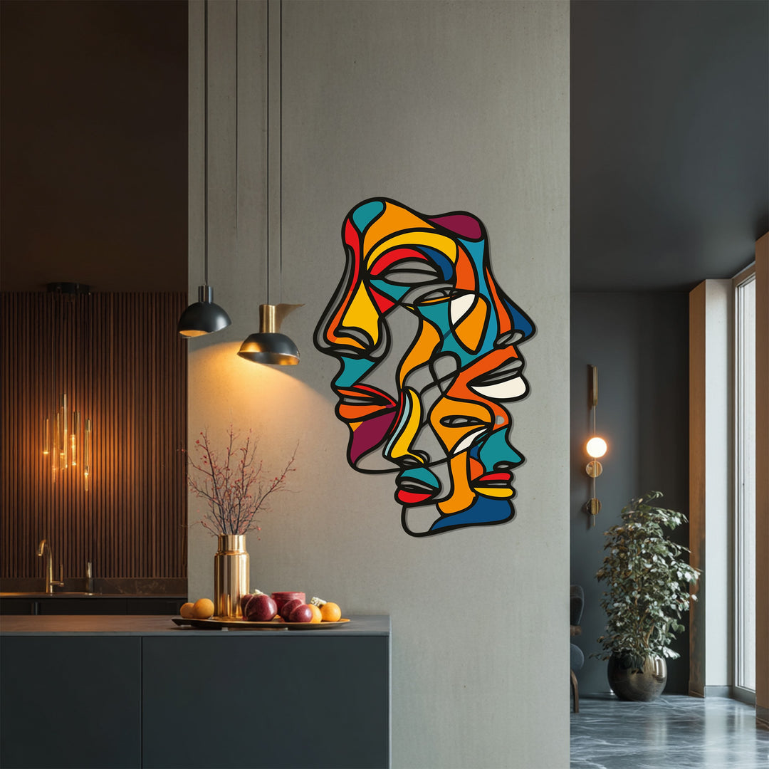 Abstract Colorful Faces Metal Wall Art – Modern Expressionist Design
