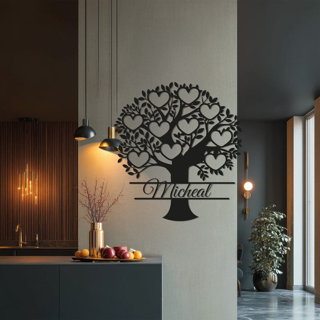 Personalized name red metal family tree decor