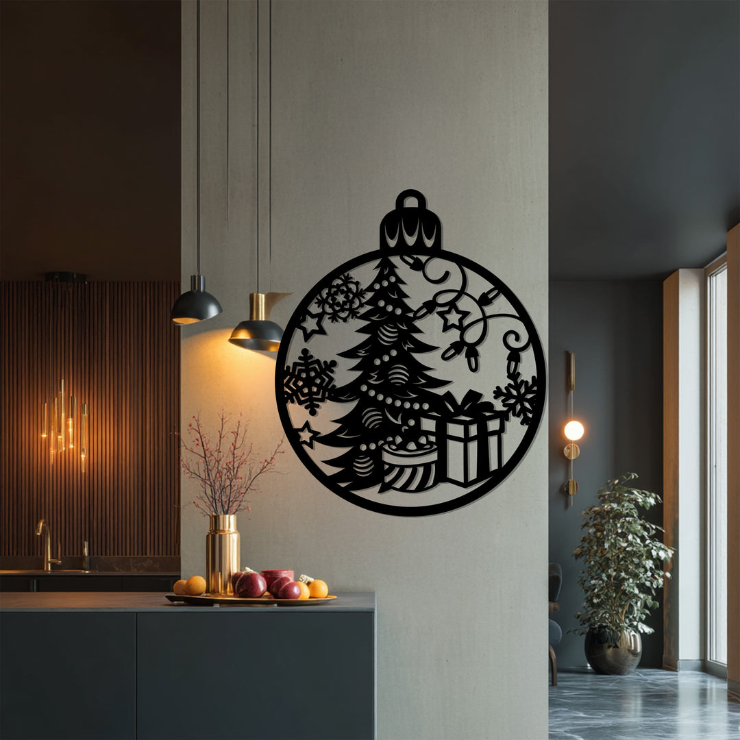 توهج احتفالي – شجرة عيد الميلاد وهدية فن جداري معدني