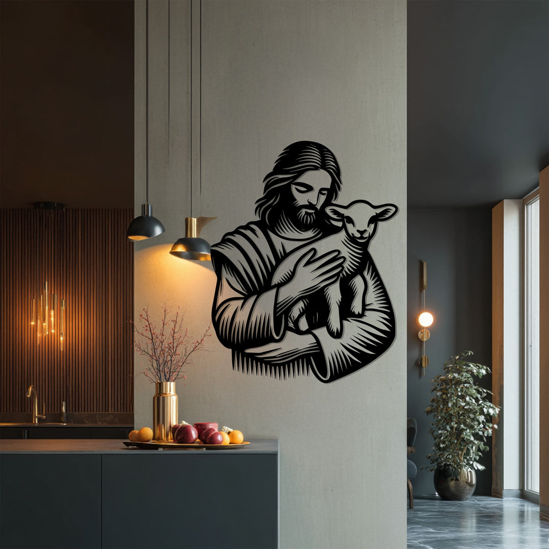 Jesus with Lamb – Christian Metal Wall Art