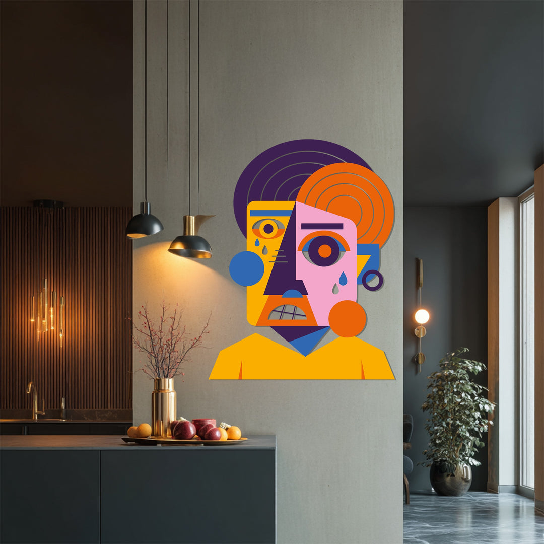 Picasso-inspired metal artwork featuring abstract human face