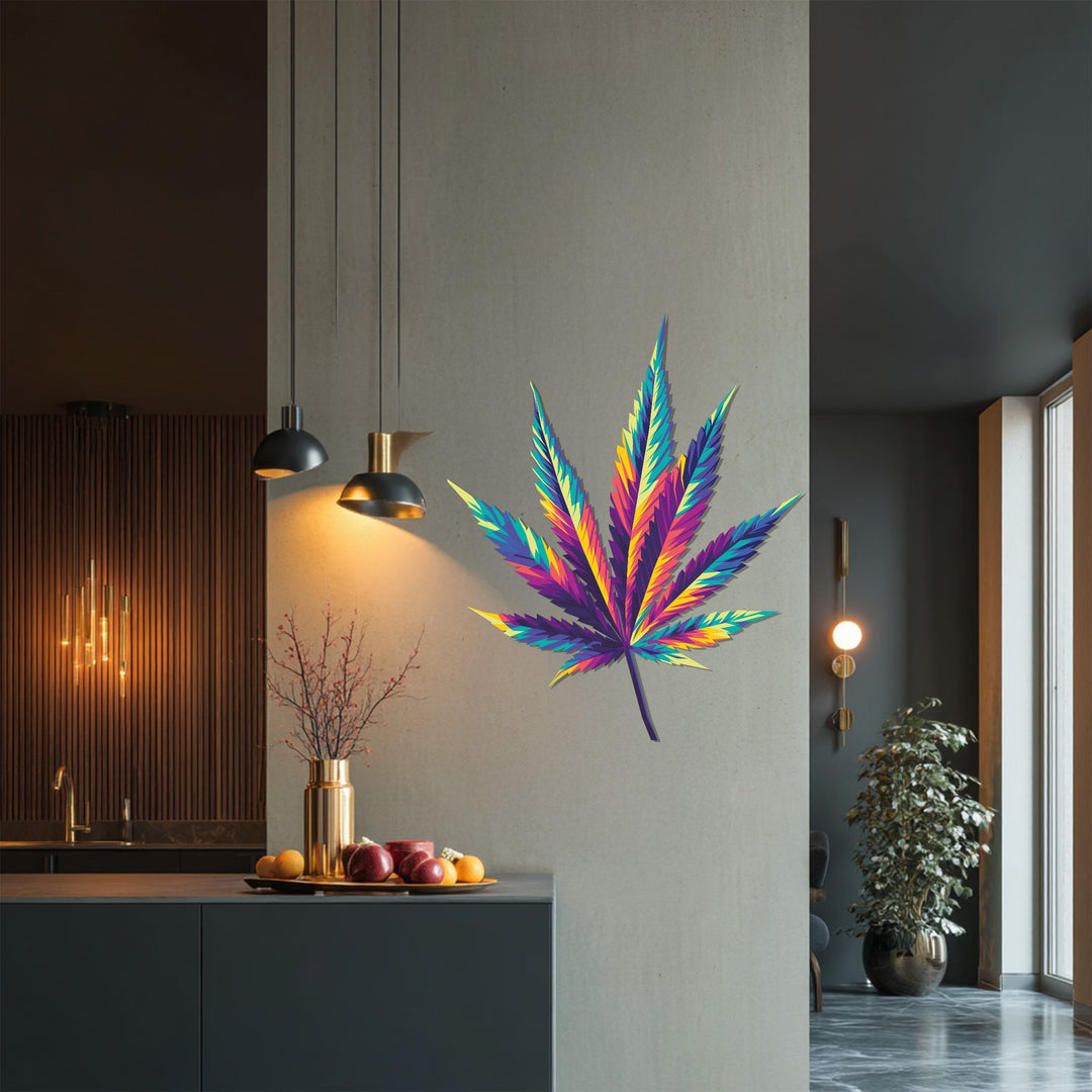 Colorful Cannabis Leaf Metal Wall Art – Abstract Psychedelic Wall Decor
