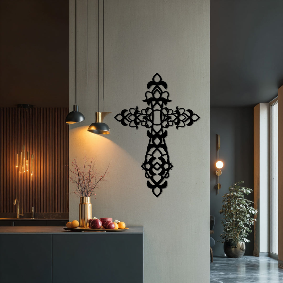 النعمة الإلهية – الصليب الأسود المزخرف فن جداري معدني