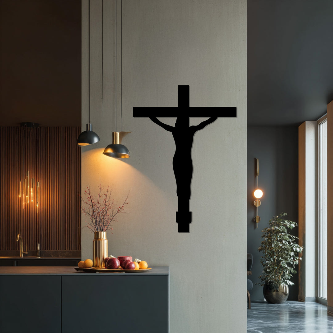 التضحية الإلهية – صليب فضي فن جداري معدني