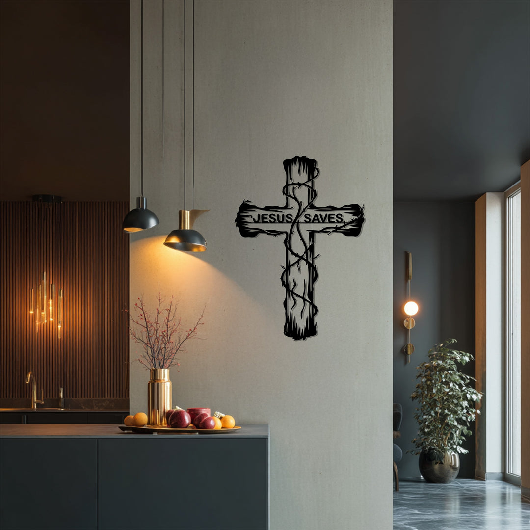 Rustic black cross religious wall piece