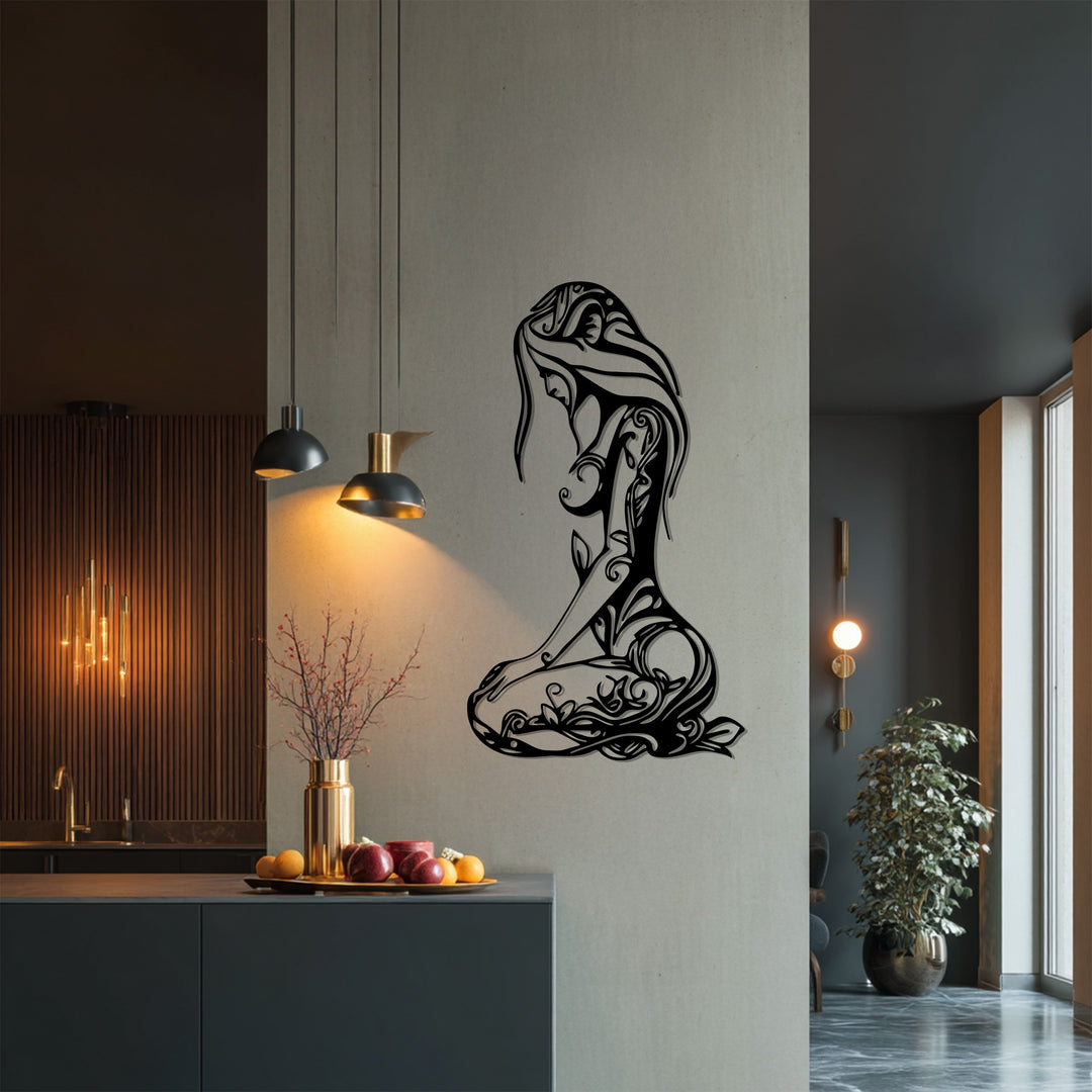 Bohemian female figure metal wall design