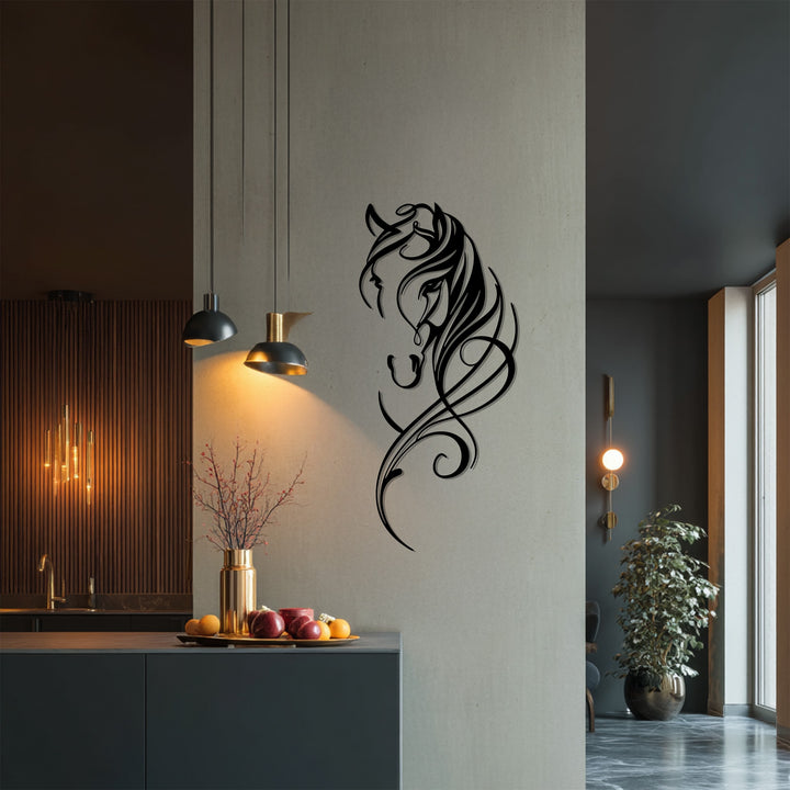 Elegant horse head metal wall sculpture
