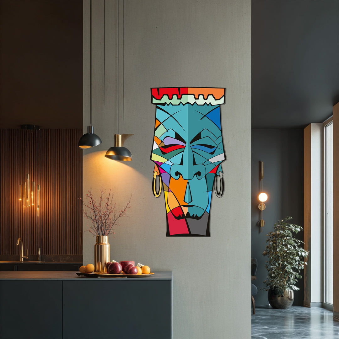 Tribal Abstract Face Metal Wall Art – Modern Ethnic Decor