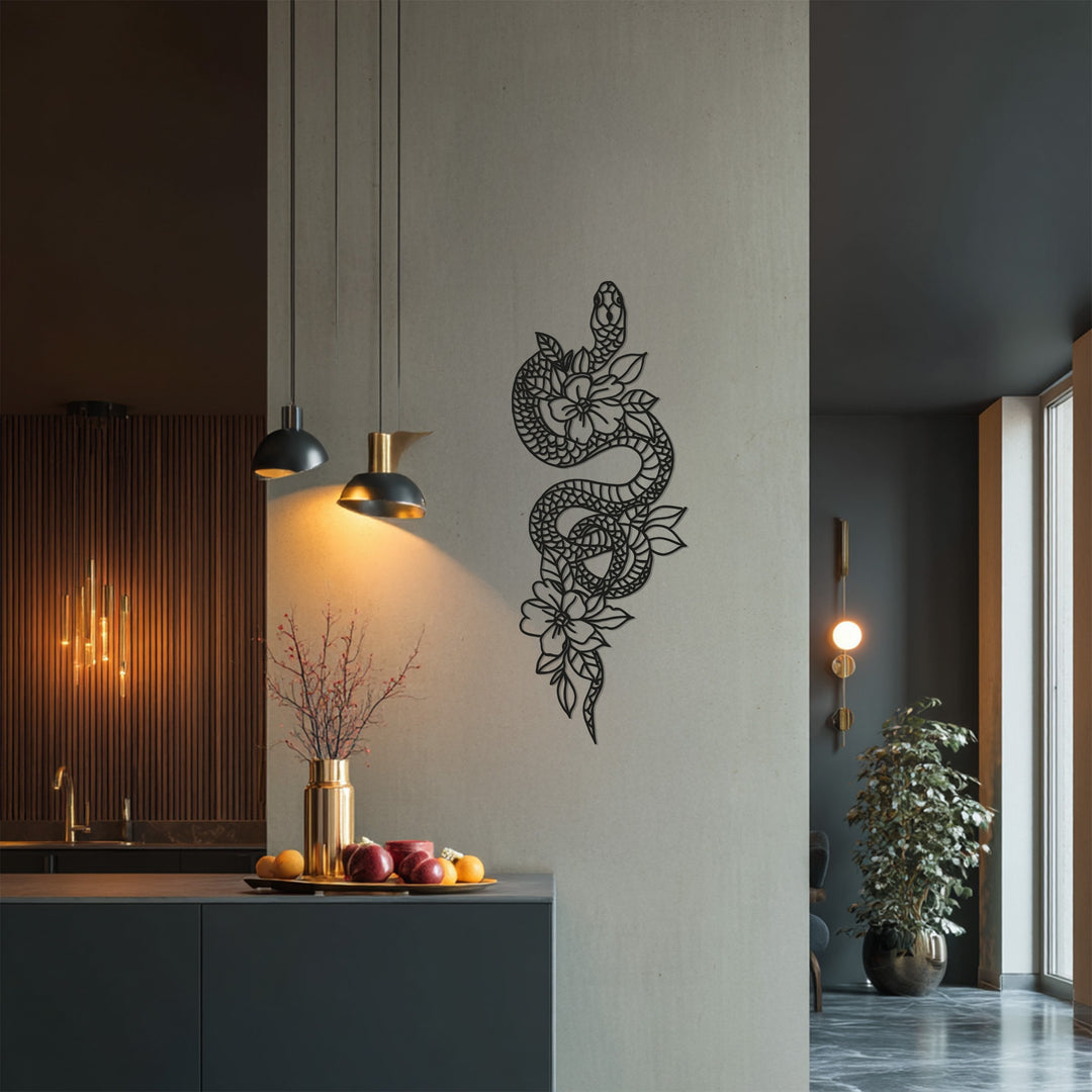 Snake & Floral Metal Wall Art – Nature Inspired Design