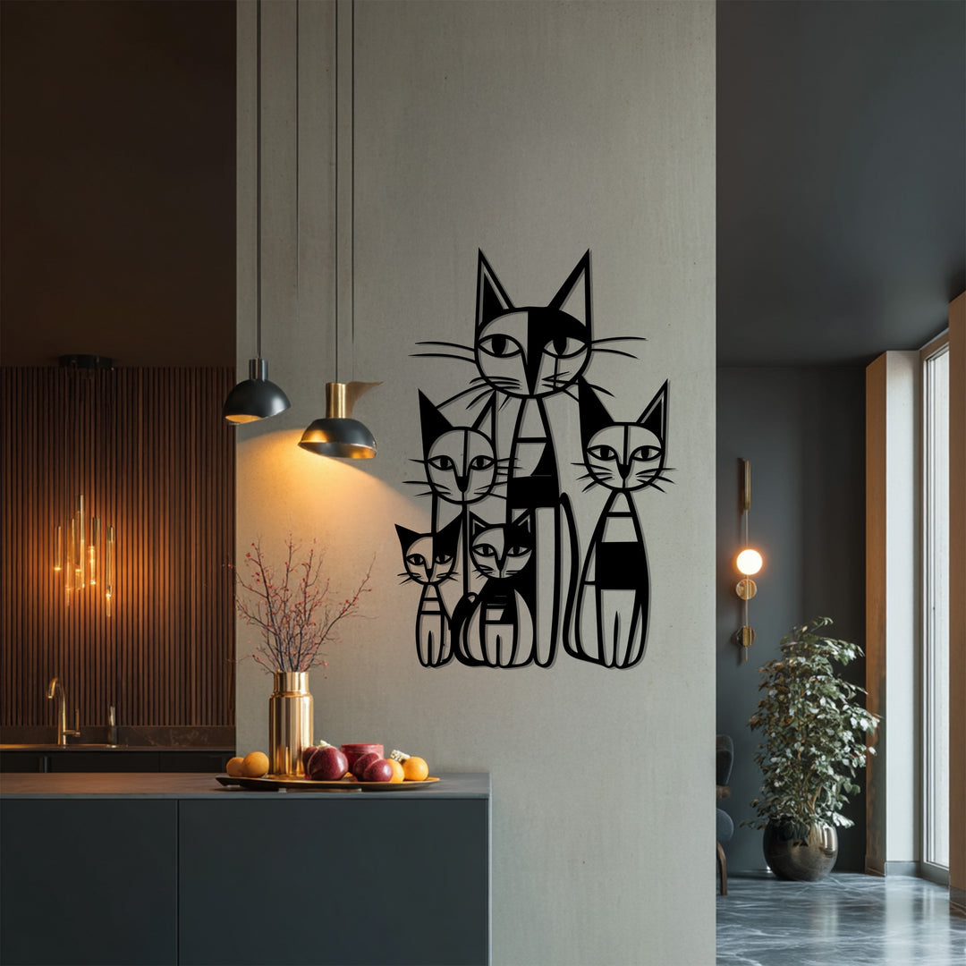 Abstract feline family artwork for living room