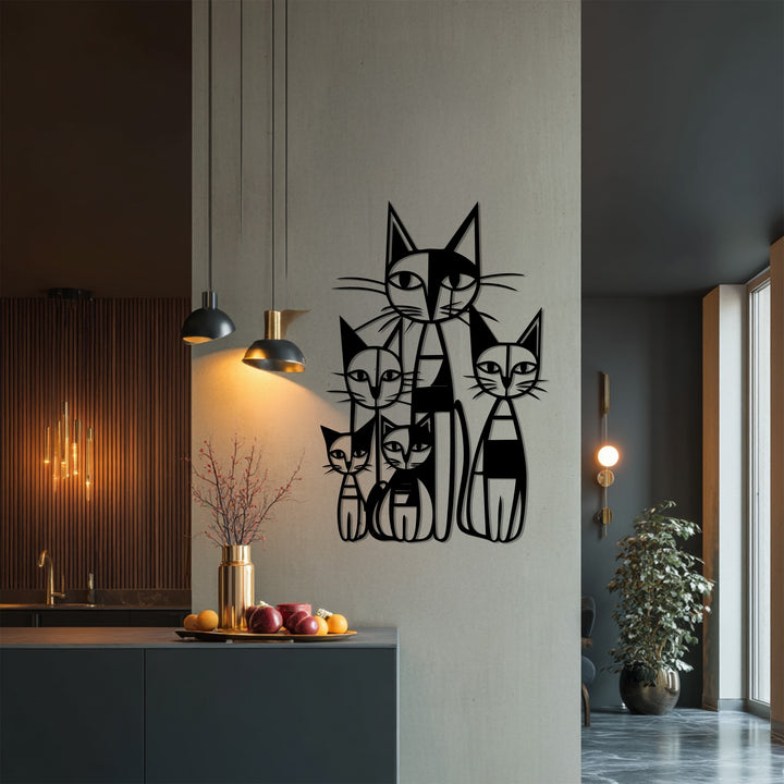Abstract feline family artwork for living room
